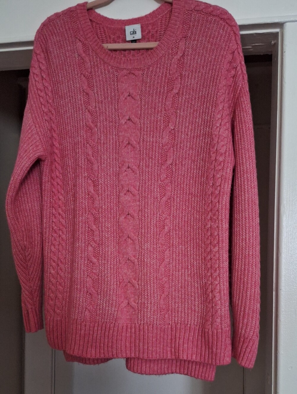 CAbi Rose Cable Knit Crewneck Sweater